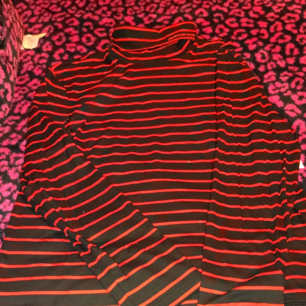 Calvin Klein Jeans Orange and Black Striped Turtleneck